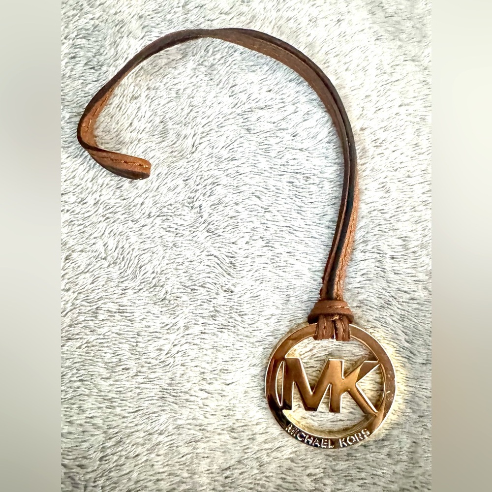 Michael Kors Gold Logo & Brown Leather Bag Charm / Hangtag / Keychain
